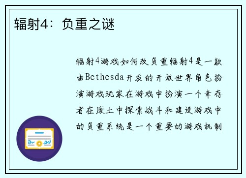 辐射4：负重之谜
