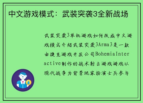 中文游戏模式：武装突袭3全新战场